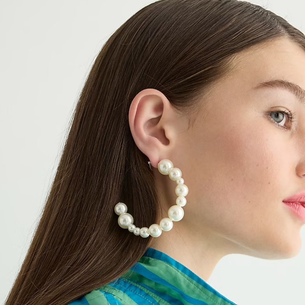 J.Crew Mixed Pearl Hoop Earrings - Picture 4 of 7